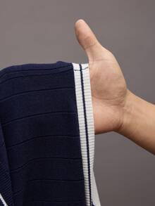 Activina Women's Sleeveless Contrast Trim Sporty Sweater - Blue and White - View 8