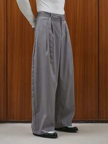 TOKVUE Men's Button Front Striped Pleated Wide Leg Loose Casual Pants - smoke gray - View 4