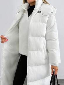 SHEIN Cottnline 连帽保暖长款棉服 - 白色 - 查看 7