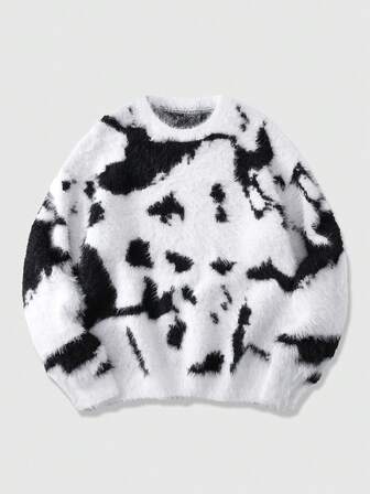 Street Life Pull col rond à manches longues avec motif bicolore pour hommes