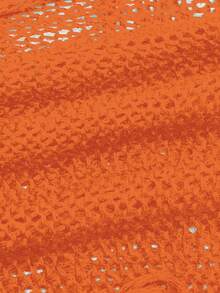 StreetHx Women's Streetwear Solid Black Hollow Out Crochet Sleeveless Knit Top - Orange - View 7