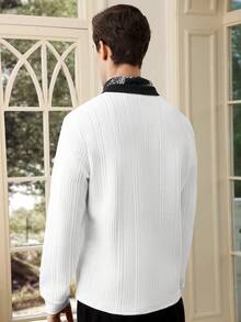 Calvornis 男士提花针织长袖 Polo 衫，质感提花面料，休闲百搭，适合日常穿着、朋友聚会和周末休闲，INS 热销单品。 - 白色 - 查看 2