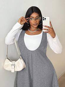 Maweii Mono de moda con diseño acampanado, bolsillos y tela jacquard de dos tonos para mujer de talla grande, adecuado para fiestas, salidas nocturnas, Halloween, Navidad, otoño/invierno - Gris - Ver 5