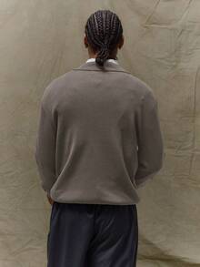 Musero Basic Long Sleeve Button Up Collard Shirt Knit Jumper Fall Autumn Winter Knitwear - Brown - View 2