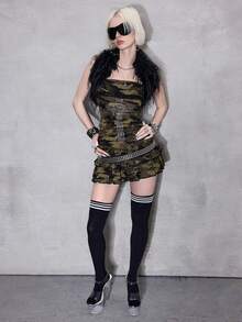 ROMWE J-Fashion Y2K Sexy Mini Puff Skirt Camouflage Cross Rhinestone Decor Strapless Women Short Dress - Multicolor - View 6