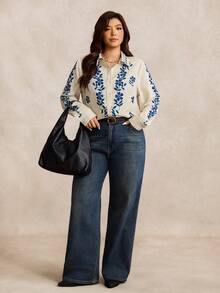 EMERY ROSE Camisa de manga larga con estampado de posicionamiento para mujer de talla grande, romántica y retro, elegante y casual para el trabajo, adecuada para vacaciones, citas y uso diario - Multicolor - Ver 5