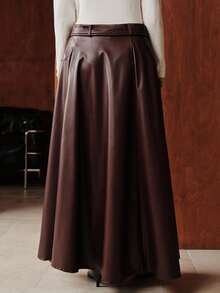 Uhlyne 女士高腰帆布腰带，配圆环扣装饰，喇叭形下摆设计，栗色和桑葚色，长裙，优雅的法式复古简约风格，适合休闲、正式、派对、下午茶、感恩节、圣诞节、秋冬 - 紫紅色 - 查看 4