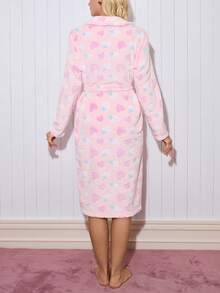 SweetSlumber Strawberry Heart Soft Plush Fluffy Cozy Robe For Women, Winter - Multicolor - View 2