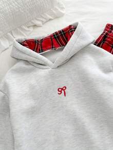 Genkimix Kids 2 件 Genkimix 女童蝴蝶结刺绣休闲连帽卫衣 + 格子直筒休闲裤套装 - 灰色 - 查看 5