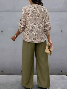Weeklong Conjunto de 2 piezas para mujer talla grande: Top estampado y pantalones, otoño/invierno - Multicolor - Ver 2