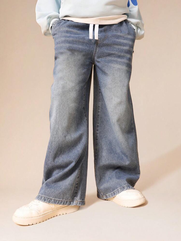 Wide Leg Denim Jeans With Drawstring