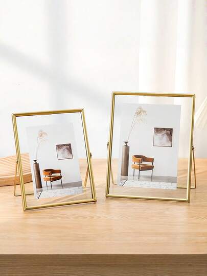 1Pc Photo Frame, Golden Metal Photo Frame With Acrylic Transparent Surface-Clear To Display Photos, For Long-Term Use. Modern Minimalist Style Decorative Frame, Fits Home Living Room, Bedroom, Blends With Diverse Decor. Ideal Home Supplies Gift For Birthday, Graduation, Housewarming; Protects Photos, Enhances Home Aesthetics.