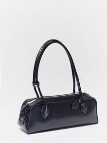 MUSERA Slim Long Strap Faux Leather Bowler Bag - Black - View 4