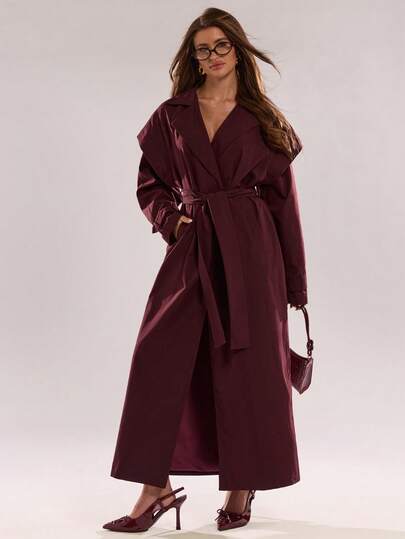 SHEIN BAE Manteau trench long de couleur unie minimaliste