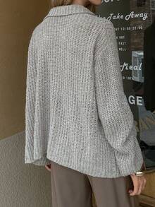 Elyressa 女式休闲长款落肩开衫，长袖，单排扣，秋冬 - 卡其色 - 查看 2