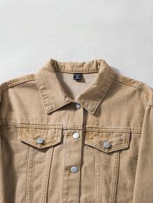 SHEIN 2pcs/Set Teen Y2k Girl Khaki Denim Cropped Jacket & Mini Skirt,Fall Clothes,Winter Clothes ,Street Wear,Back To School Clothes