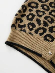 Franclia 新款秋冬欧美风豹纹毛领街头时尚女士开衫毛衣 - 棕色 - 查看 3