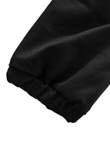 Linhara Áo khoác dày tay dài có mũ trùm đầu, khóa kéo phía trước, dây rút, cỡ lớn dành cho nữ - màu đen - Xem 3