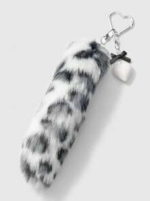 ROMWE Grunge Punk 1个别致复古亚克力蝴蝶结、爱心、毛绒豹纹尾巴DIY钥匙扣包挂件，时尚高品质礼物，适合女性、女孩日常佩戴、节日佩戴 - 灰色-37 - 查看 5