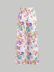 SHEIN Unity 1pc Women's Casual Loose Fit Wide Leg Pants With Elastic Waist, Soft Thermal Lined, Dopamine Family, Rainbow, Star, Balloon Prints, Versatile For Daily Wear, Dates, Autumn/Winter - Multicolor - View 2