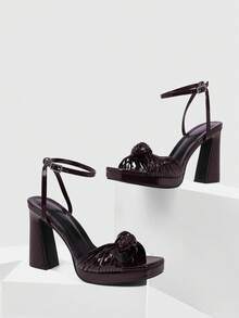 CUCCOO SZL Giày cao gót đế dày màu đỏ rượu vang, giày dự tiệc tối thời trang, giày đế xuồng chống thấm nước, kiểu dáng mới gợi cảm dành cho nữ - Màu Đỏ Sâu - Xem 4