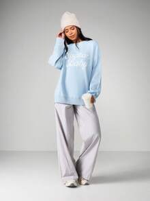 MISSGUIDED Suéter de punto extra grande con texto en script para la temporada navideña "Santa Baby" - Azul - Ver 3