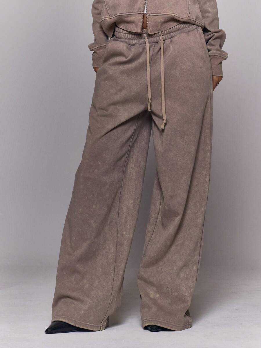 MUSERA Quần jogger ống rộng dáng suông, cạp chun, đã giặt, chỉ thích hợp mặc mùa đông, đi chơi hàng ngày, đi chơi tối, phong cách đường phố năng động. - Màu be - Xem 1