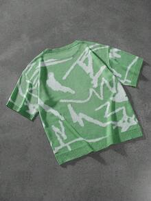 Manfinity Roghcode Men's Crew Neck Contrast Color Short Sleeve Casual Jacquard Knit Top - Green - View 2