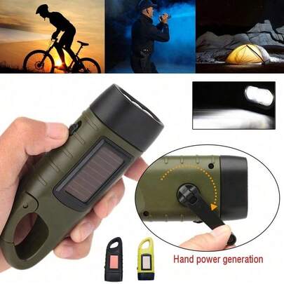 1PC LED Flashlight Hand Crank Solar Powered Rechargeable Survival Gear Self Powered Charging Torch Dynamo For Fishing Boating Hiking
