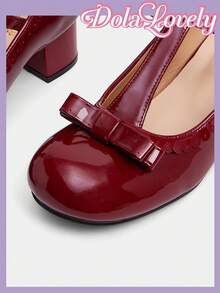 Dola Lovely 芭蕾风格蝴蝶结装饰圆头PU平底休闲鞋 - 酒紅色 - 查看 4