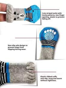 PETSIN 1 双带防滑垫的宠物袜子；宠物脚套；防滑、防刮、防脏宠物袜子宠物用品。