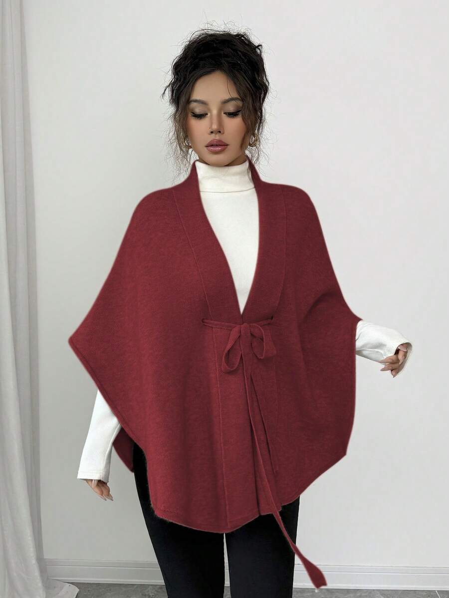 Rafferiza Elegante y versátil cárdigan de mujer tipo poncho, de estilo casual y elegante, ideal para otoño/invierno - Burdeos - Ver 1