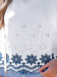 Sylviya Vacation Vibe Embroidered Faux Linen Women Short Top Blouse, Suitable For Holiday And Outing Embroidered Top  Mesh  Tube Top Embroidered Top Beach Vacation Resort Wear Women Boho Boho Top Off The Shoulder Top Going Out Tops Women, Christmas