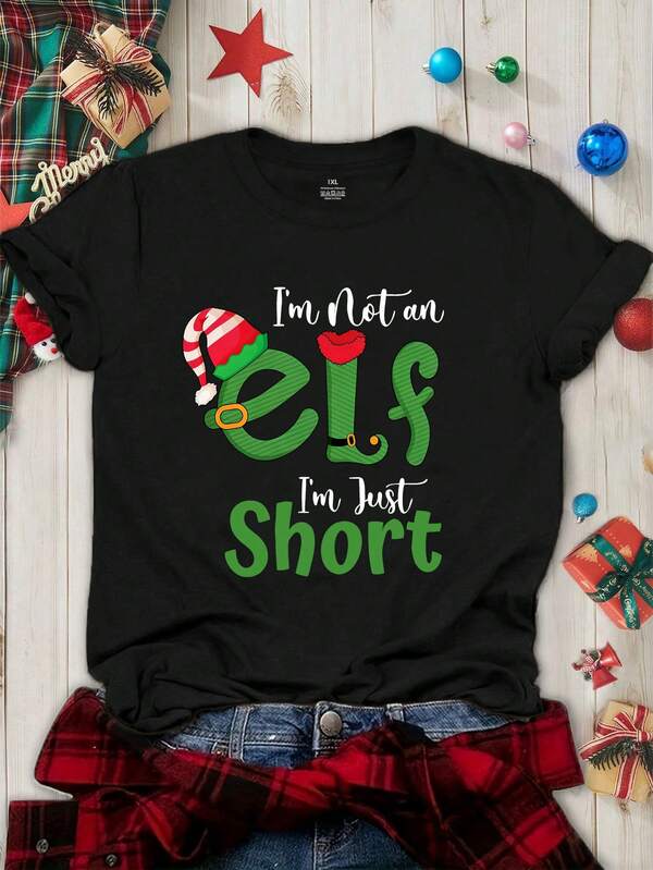 EMERY ROSE Plus Size Women's Christmas Casual Crew Neck T-Shirt