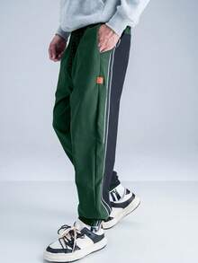 Claim Dot Men Patch Detail Contrast Tape Two Tone Pants - Multicolor - View 3