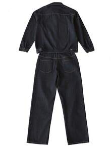 RivetRise Men's Denim Jacket And Loose Fit Jeans Set, Fall Clothes Slim-Fit Washed Black Distressed Jeans For - Dark Wash - View 7