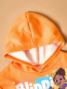 Blippi X SHEIN 2pcs/Set Young Boy Cartoon Figure & Letter Graphic Ombre Drop Shoulder Long Sleeve Hooded Sweatshirt & Letter Graphic Blue Knit Jogger Pants Casual Sports Outfit - Blue - View 4