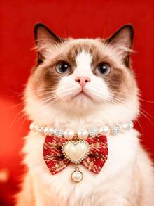 PETSIN 1. Pet Bow Tie Necklace; Pet Necklace; Pet Faux Pearl Necklace; Adjustable Neck Circumference; Cat Necklace; Dog Necklace; Pet Accessories; Pet.