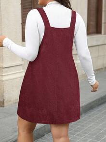 SHEIN LUNE Váy nhung kẻ đen cỡ lớn dành cho nữ có túi và dây đeo vai có thể điều chỉnh Váy dành cho nữ Trang phục Barnfit Lễ Tạ ơn cho phụ nữ Trang phục năm mới cho phụ nữ Váy mùa đông Quần áo mùa đông Trang phục Rave cho phụ nữ Váy áo len - Màu Đỏ Sâu - Xem 2