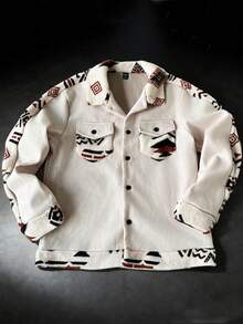 Manfinity Homme 全新秋冬休闲羊羔绒拼布时尚夹克衬衫 - 杏色 - 查看 1