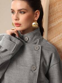 Modelyn Cappotto casual coreano con colletto a doppia faccia grigio, con laccetti, adatto per autunno/inverno - Grigio - Visualizzare 8