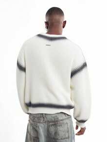 Suéter de punto acanalado de invierno SUMWON con diseño de efecto rociado, cuello redondo, estilo casual moderno, manga larga, patrón de textura de moda, ajuste clásico, jersey liso - Albaricoque - Ver 2