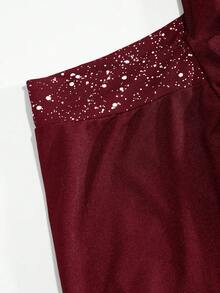 Cravure Plus Size Women Lantern Sleeve Decor Party Sheer Mesh Blouse - Burgundy - View 3