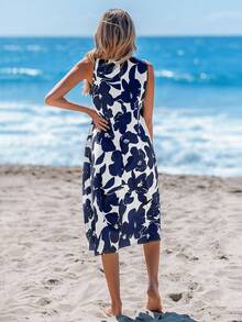 Sylviya Vestido midi de línea A sin mangas con estampado floral y bolsillos, adecuado para primavera y verano, outfits de vacaciones, vestidos de mujer elegantes, vestidos formales de mujer en azul