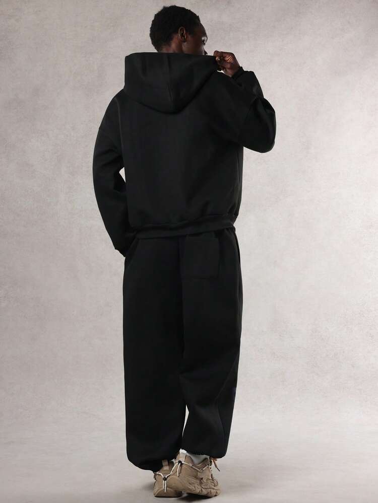 Men's Letter Print Thermal Lined Jogger Pants And Hoodie Set, Autumn/Winter