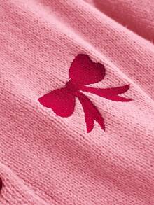 CosyJoli Plus Size Women Bow Embroidered Long Sleeve Single-Breasted Cardigan In Fall/Winter Pink - Pink - View 5