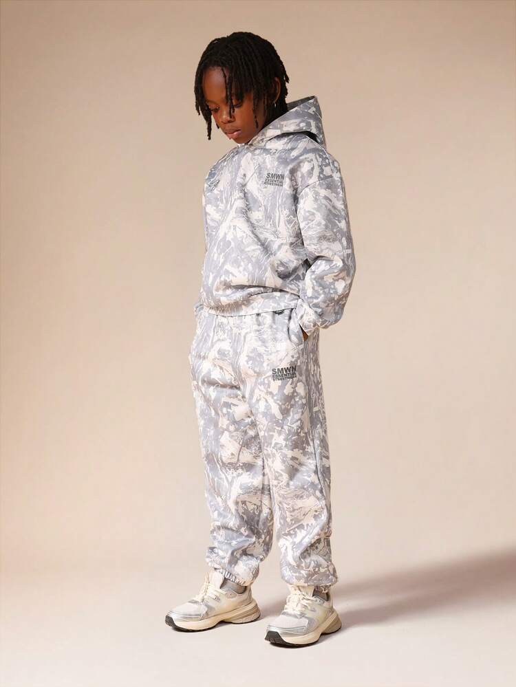 Marble Print Hoodie And Sweatpants Set