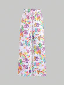 SHEIN Unity 1pc Women's Casual Loose Fit Wide Leg Pants With Elastic Waist, Soft Thermal Lined, Dopamine Family, Rainbow, Star, Balloon Prints, Versatile For Daily Wear, Dates, Autumn/Winter - Multicolor - View 3