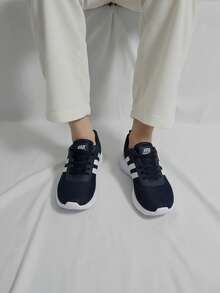 Tenis para hombre malla transpirable punta redonda con agujeta suela gruesa estilo deportivo para correr y gimnasio - Azul Marino - Ver 2