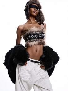 LYSMO Top tubo corto y sexy con diseño de ojales y parches de estilo Y2K para mujer